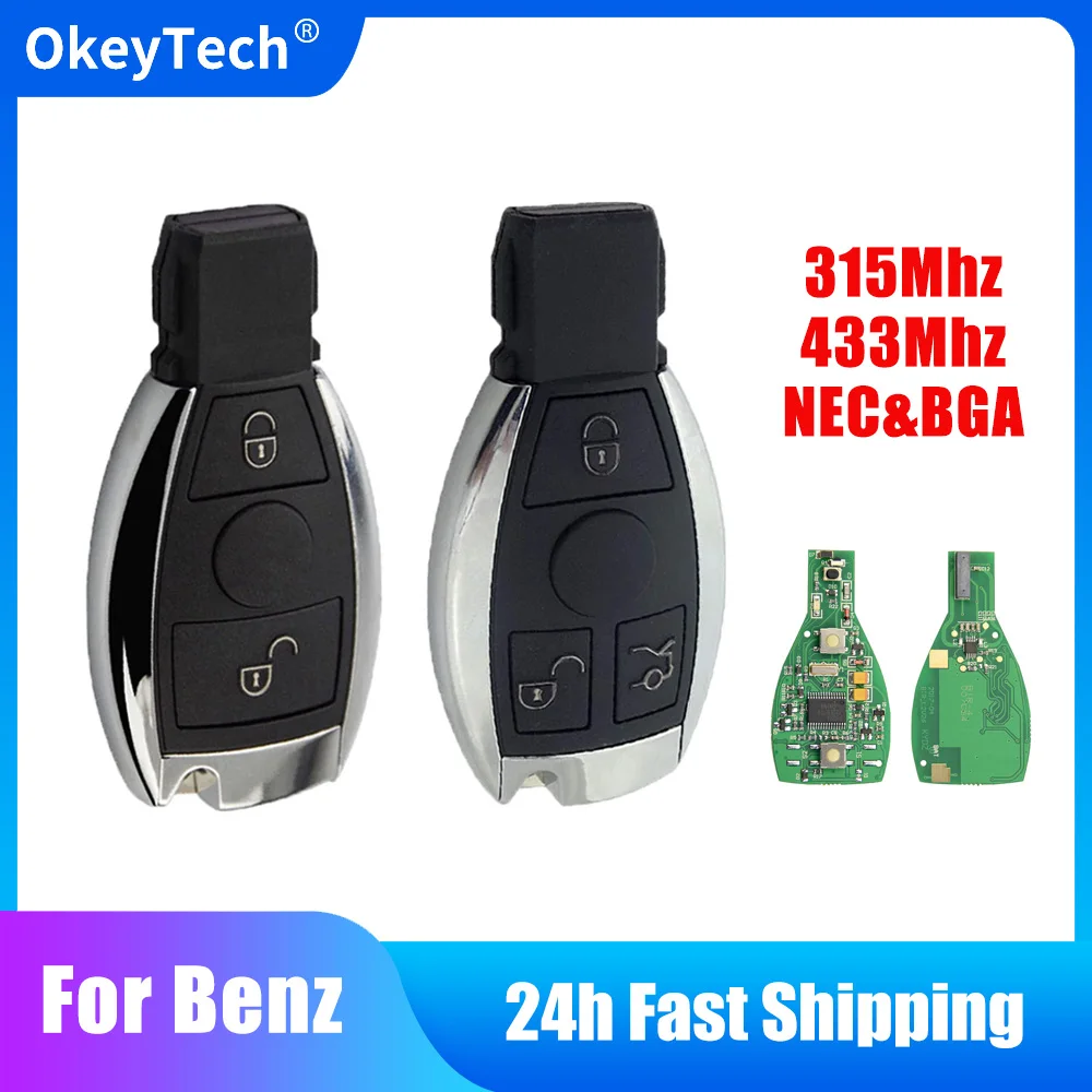 OkeyTech Auto Afstandsbediening Slimme Autosleutel 315Mhz/433MHz Auto voor Mercedes Benz 2000 + NEC BGA Stijl 2/3 Knoppen Afstandsbediening Sleutelhanger Voor MB