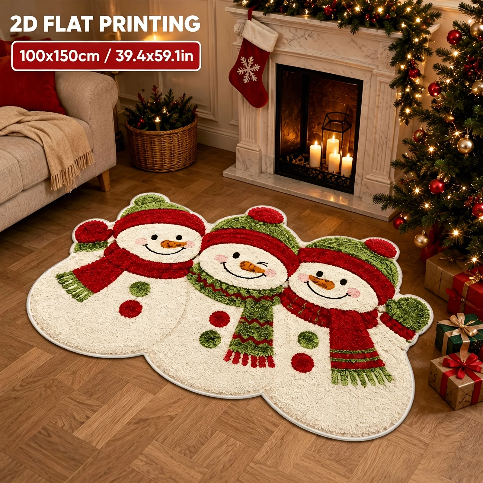 VIKAMA 3 Snowman Christmas Rug Machine Washable Entrance Doormat Carpet For Living Room Bedroom Bathroom Mat Kitchen Rug Home De
