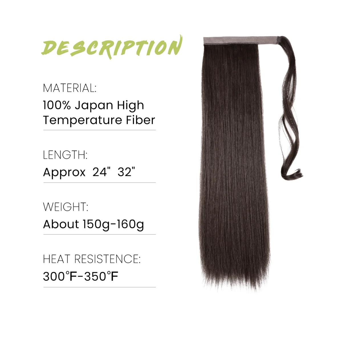 프리미엄 합성 스트레이트 데일리 포니테일 헤어 익스텐션 클립 인 헤어피스, 부드러운 오버 헤드 포니 테일 랩 어라운드 피그테일 P001