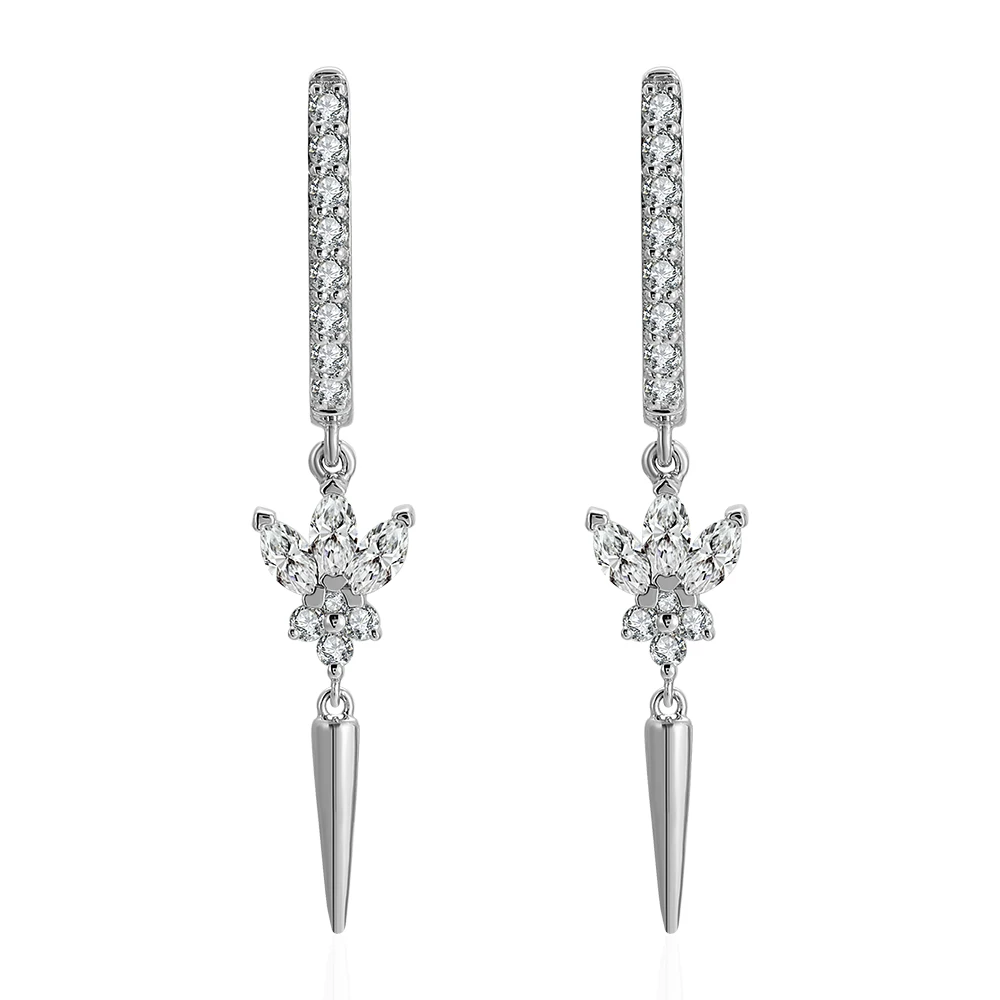

Provence 18K White Gold Eardrop Cone Pendant Earrings With Pear & Round Moissanites For Lady Higgies Earrings Accessories Gift