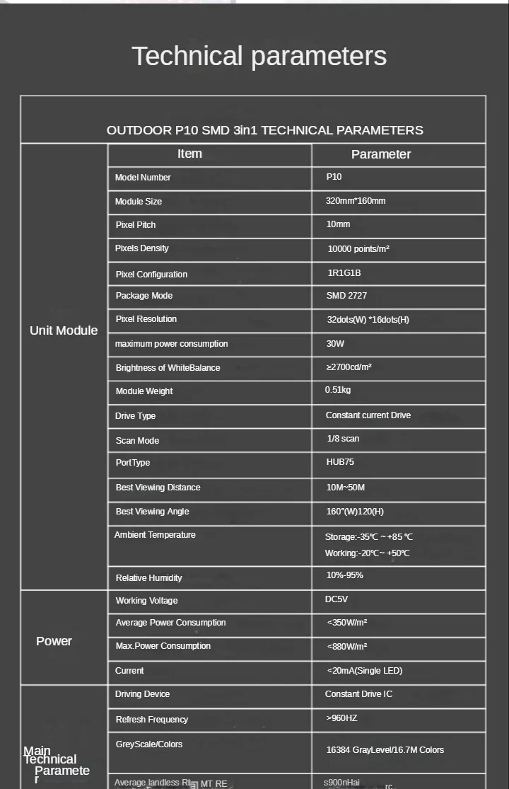 P10 modulo pannello schermo LED 320*160mm 32*16 pixel 1/8 scansione esterna 3 in1 SMD2727 RGB colore pieno P10 modulo pannello display LED