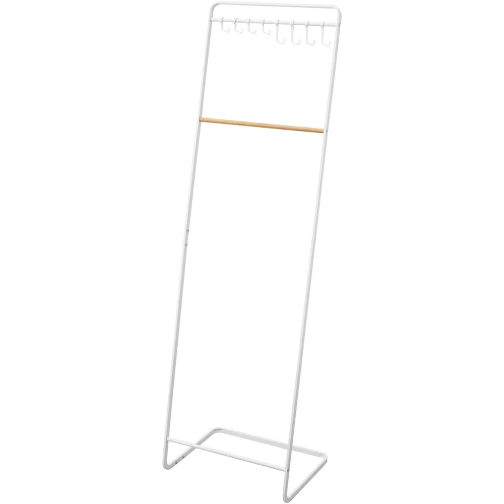

Home Freestanding Coat and Clothes Rack Hanger Stand Metal with Wooden Bar and Hooks for Hat Storage | Steel + Wood, On
