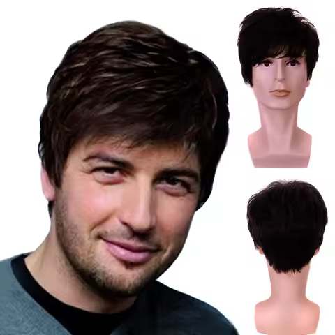 Soowee Synthetic Hair Brown Short Wig Men's Wigs for Cosplay Anime Party Daily Wig for Man