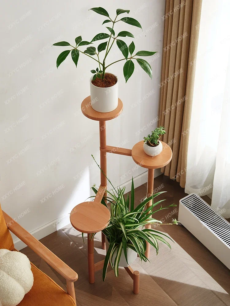 Balcony Flower Rack Indoor Living Room Floor-Standing Flower Bonsai Decoration Solid Wood Jardiniere