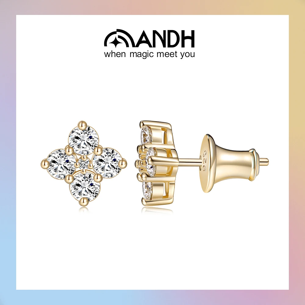 

ANDH Four-Leaf Clover Shape Moissanite Earrings for Women 925 Sterling Silver White Pated Stud Ear Fashion Jewelry Wholesale