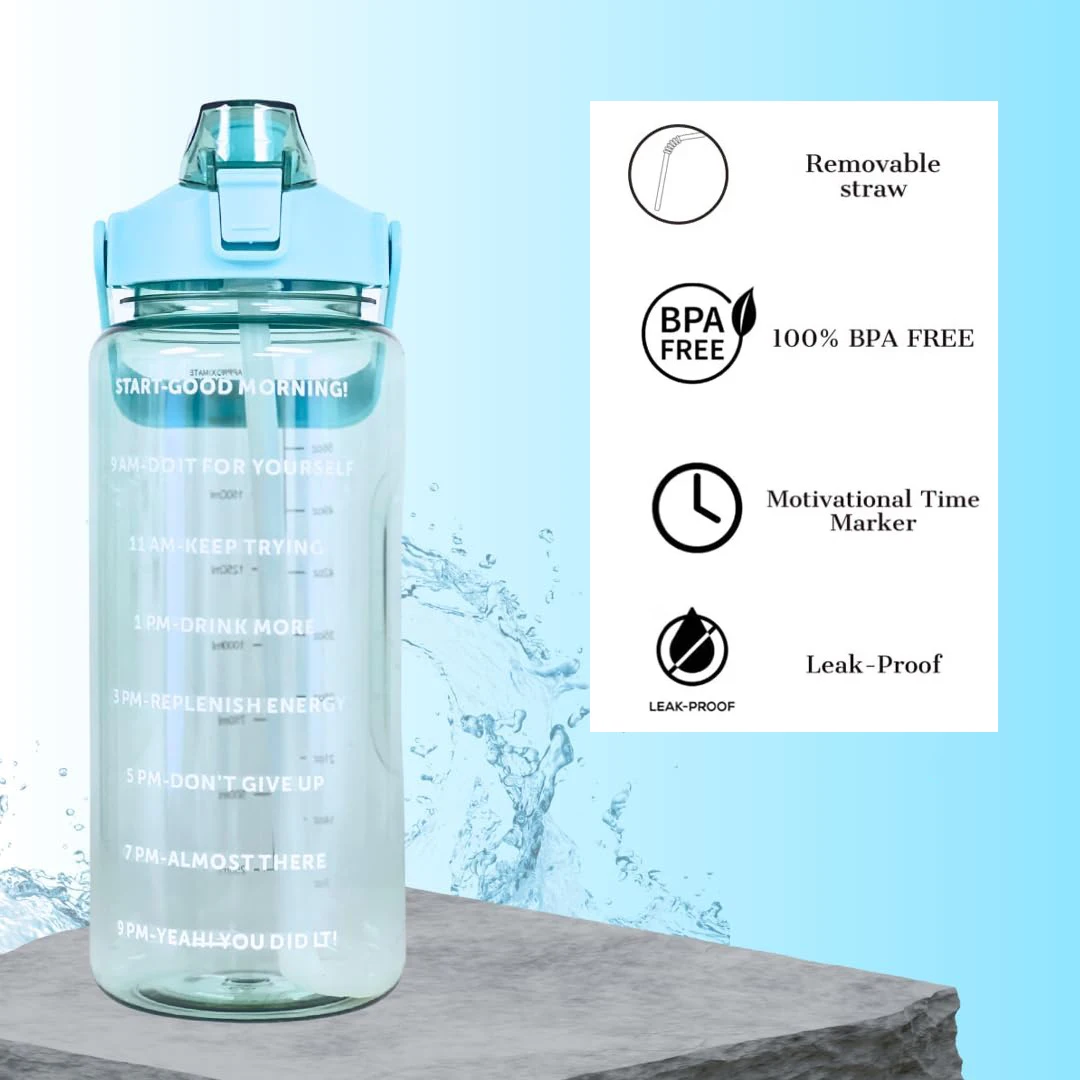 2L taşınabilir su şişesi büyük kapasiteli plastik saman su bardağı içme şişesi açık spor Fitness sağlık için zaman işaretleyici ile