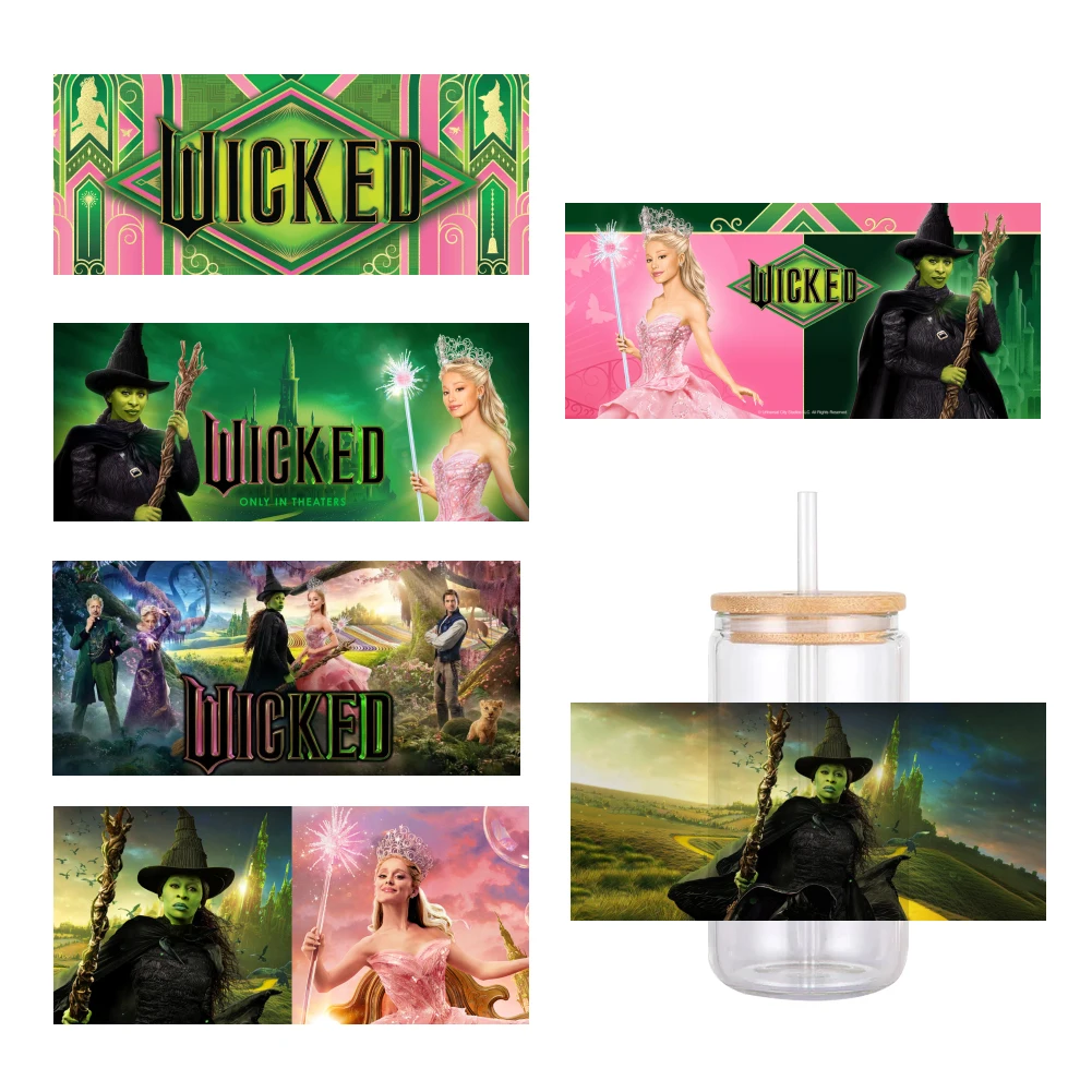 Hot Selling Movie Wicked Nieuwe Collectie UV DTF Sticker Waterdichte Decals Voor 16 oz Glazen Cup Wrap Stickers 11*24 cm