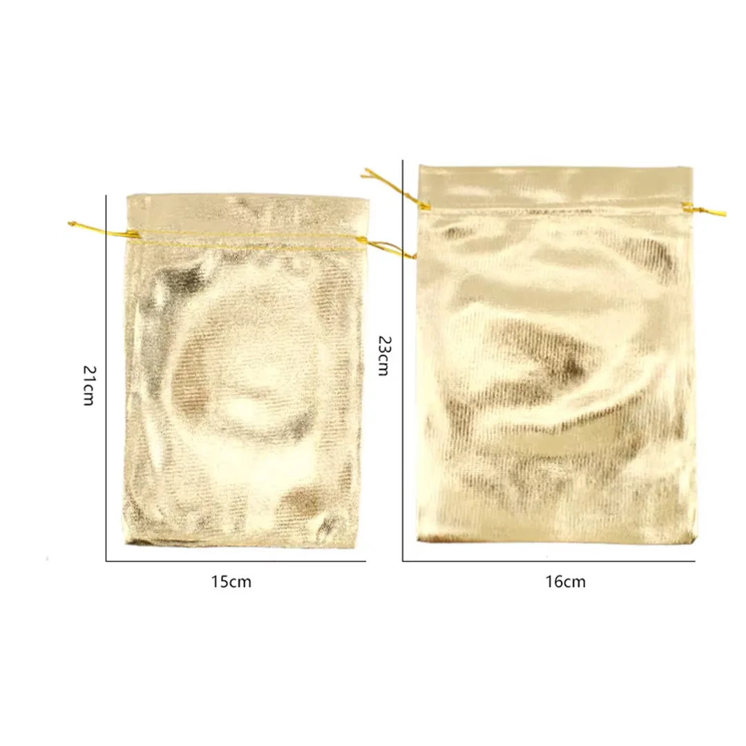 50 قطعة الفضة مطلي الذهب والمجوهرات الرباط حقيبة 17x23 سنتيمتر حفل زفاف تنظيم الحاضر التعبئة والتغليف مستحضرات التجميل أحمر الشفاه هدية التخزين
