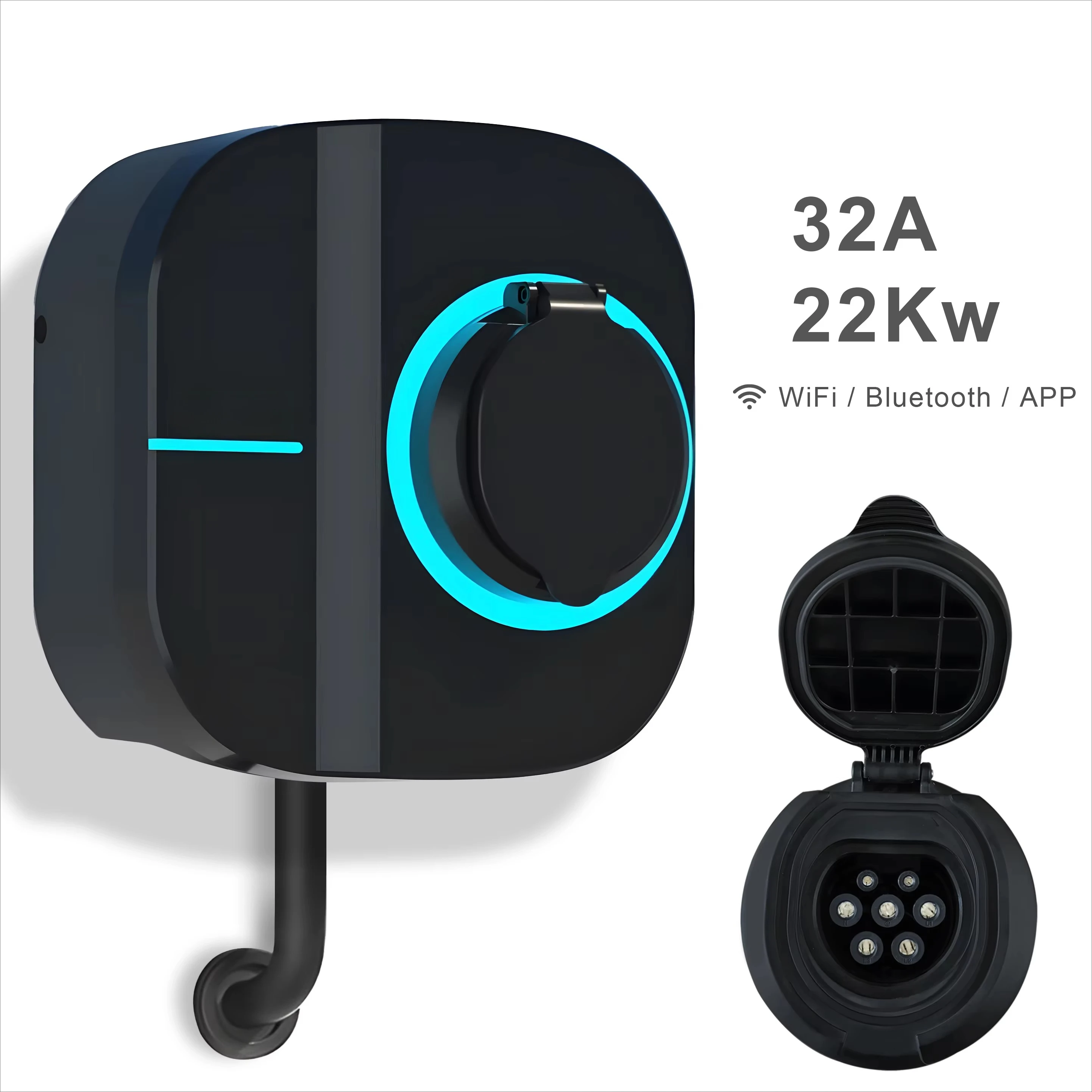 Smart Wall Box EV Charger 22KW Wall-mounted APP Application WIFI with Type 2 Female Socket