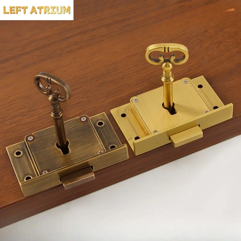 Antique Brass Drawer Lock Vintage Cabinet Lock Square Integrated Concealed Locks Furniture Hardware Tools Cabinet Door Locks