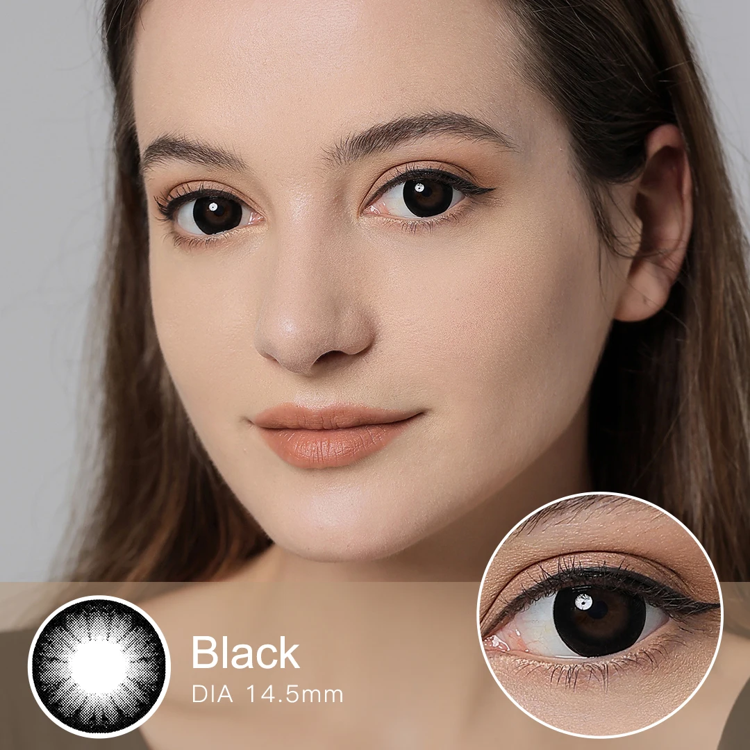 Black Lenses 16mm Color Contact Lenses Supersize Black Large Lens with Diopter Contact Lens for Eyes Beauty Cosmetic with Power