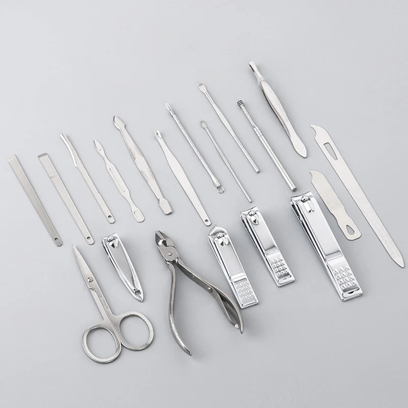 19 ชิ้นสแตนเลสสตีลเล็บกรรไกรชุดชุดกรรไกรตัดเล็บในครัวเรือน Cuticle Nipper เล็บเครื่องมือเล็บ Clippers
