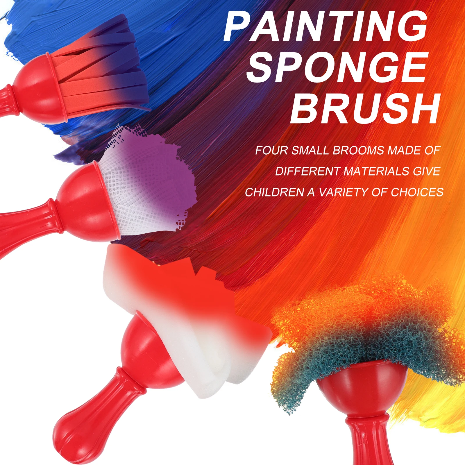 

4pcs Kids Sponge Painting Brushes Durable Plastic Handle Safe Washable Reusable Kids Art Crafts Preschool Kindergarten Beginner