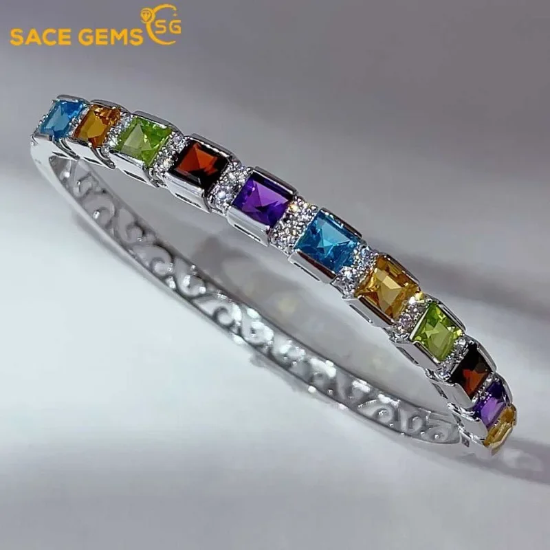 SACE GEMS New Certified 5mm*11pcs Natural Tourmaline Bracelets 925 Sterling Silver 18cm for Women Engagement Party Fine Jewelry