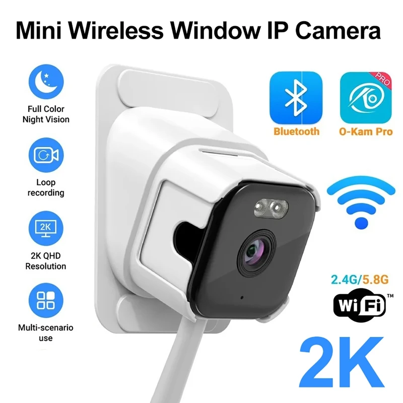 O-Kam Pro 5MP Dual Band Mini Wireless Window IP Camera Easy Installation Secure Network Black Light NightVision Motion Detection