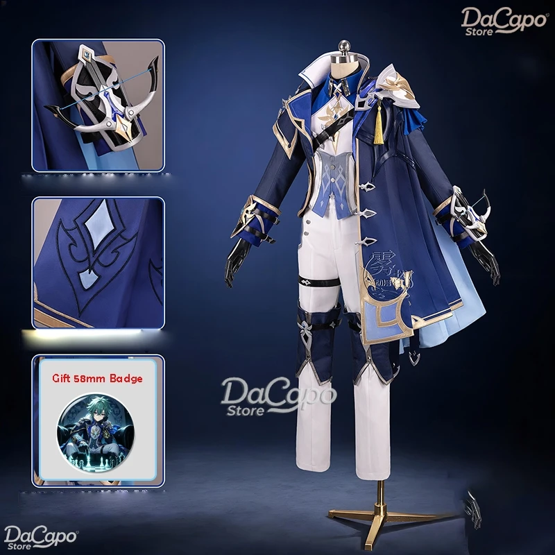 Genshin Impact Lohen Cosplay-Kostüm, Perücke, Requisiten, Spiel, Halloween, Unisex-Kleidung, Hosen, Ohrringe, komplettes Set Uniformen, Geschenk