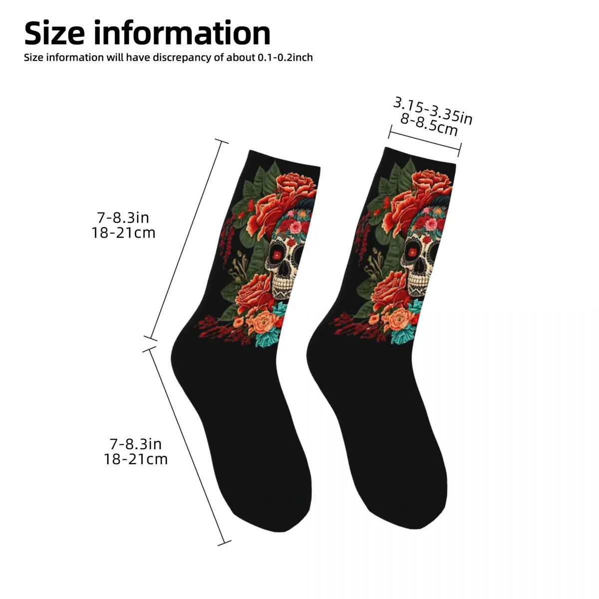 Autumn Winter Colorful Unisex Frida Mexican Artist Flowers Skull Socks Breathable Basketball Socks