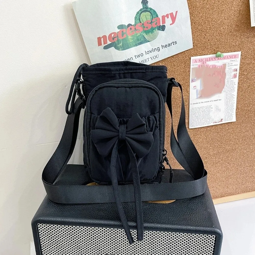 

Nylon Rope Bow Drawstring Crossbody Bags Coin Pouch Solid Color Mobile Phone Bag Korean Style Casual Water Bottle Pouch Male