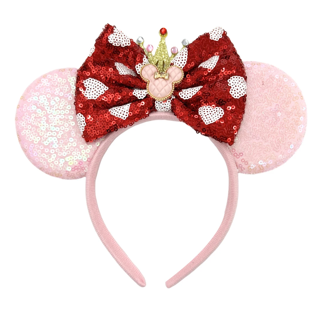 Love Heart Mickey Mouse Ear Headbands with Bow Sequin Cartoon Headbands Cosplay Costume Party Christmas Halloween for Girl Women - view 6
