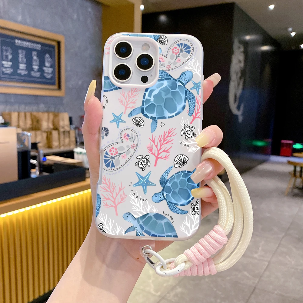 Stylish Turtle Wrist Strap 2 in 1 Phone Case For iPhone 17 11 13 12 14 15 16 Pro Max XS XR X 7 8 Plus 17 Air With Lanyard Cover view 4