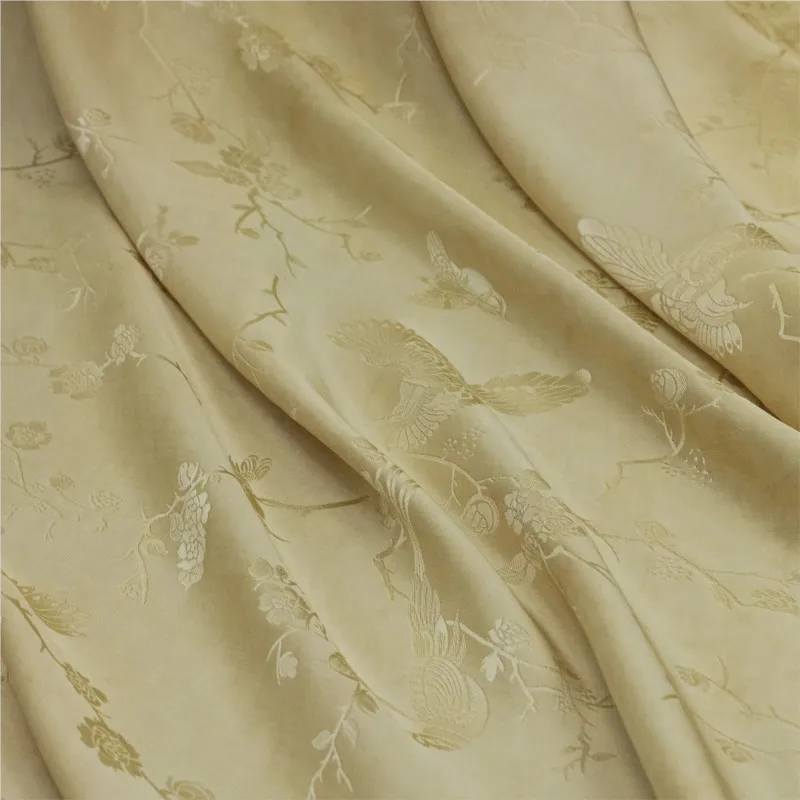 New Chinese-style soil-dyed silk Sambo satin jacquard fabric cold-dyed and stir-fried designer