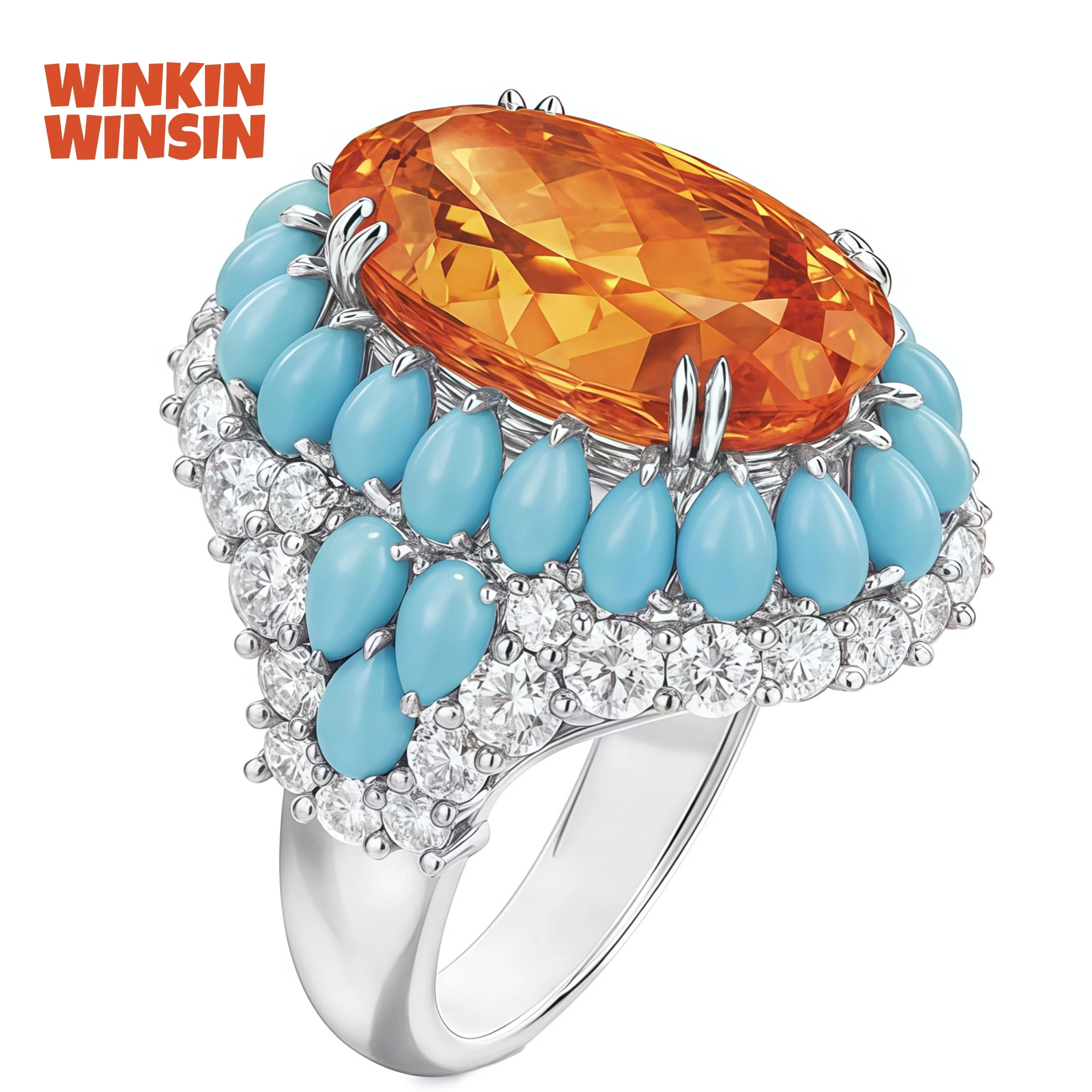 

WINKIN WINSIN Brand MST Tutti Frutti 925 Silver Gold Plated Fashionable Women Ring High Carbon Diamond Flower Candy Colored Ring