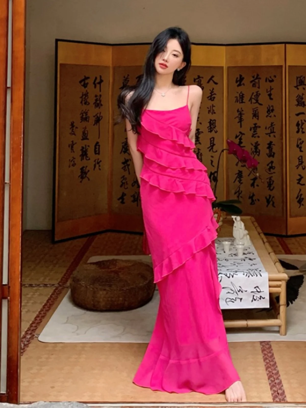 Dopne Vaion Dr Pink Strapl Dress Ele Saia de verão de poliéster de cintura alta para mulheres comemoração de aniversário