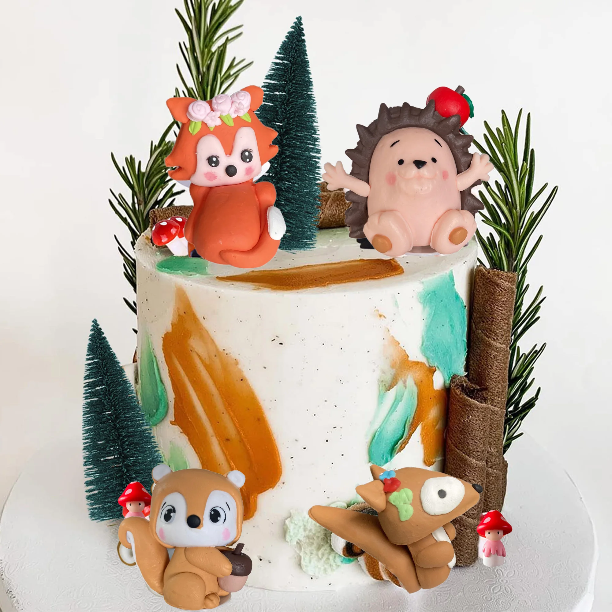 

Woodland Forest Animal Cake Toppers Baby Shower Birthday Woodland Theme Party Decorations Bear Squirrel Fox Hedgehog Mushroom