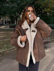 Giacca da donna in pelle scamosciata di lana di agnello autunno inverno moda risvolto maniche lunghe cappotto corto addensato 2024 capispalla da pendolarismo elegante da donna