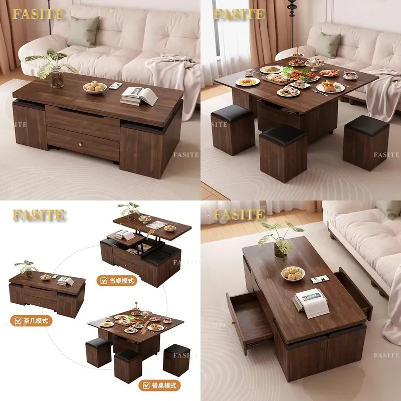 For Small Apartment Multifunctional Lifting Coffee Table Dining Table Dual Purpose Folding Integrated Movable Living Room