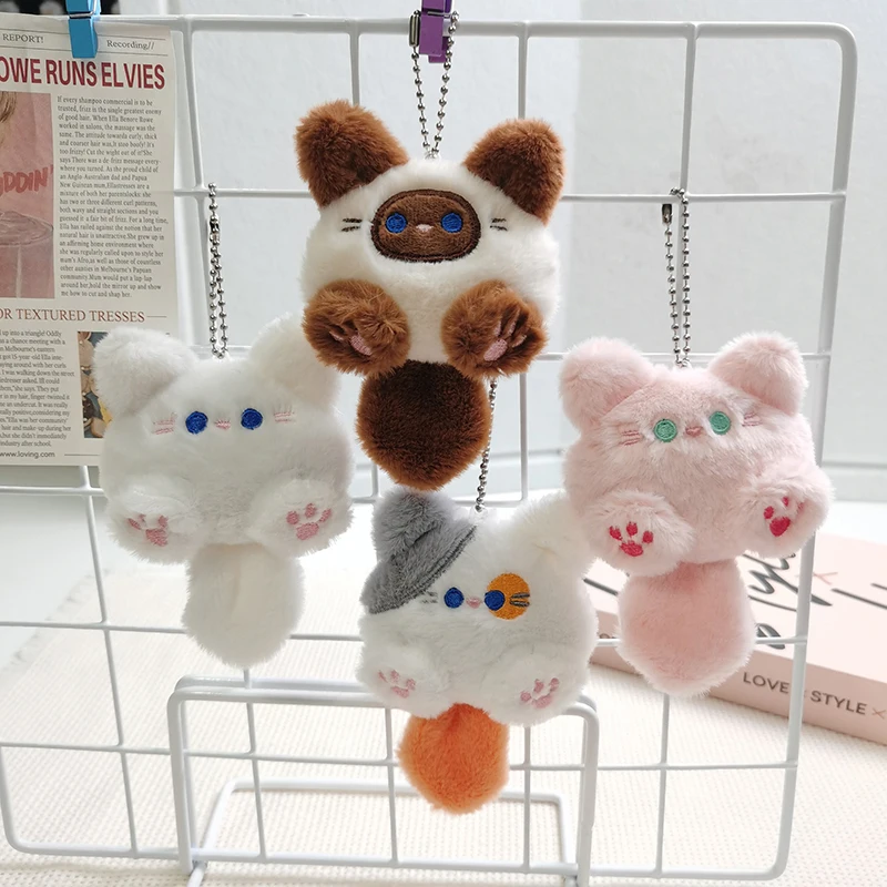 1Pcs Squeak Long Tailed Cat Plush Keychain Cute Soft Stuffed Cat Keyring Bag Ornaments Kawaii Cat Plush Doll Keyring