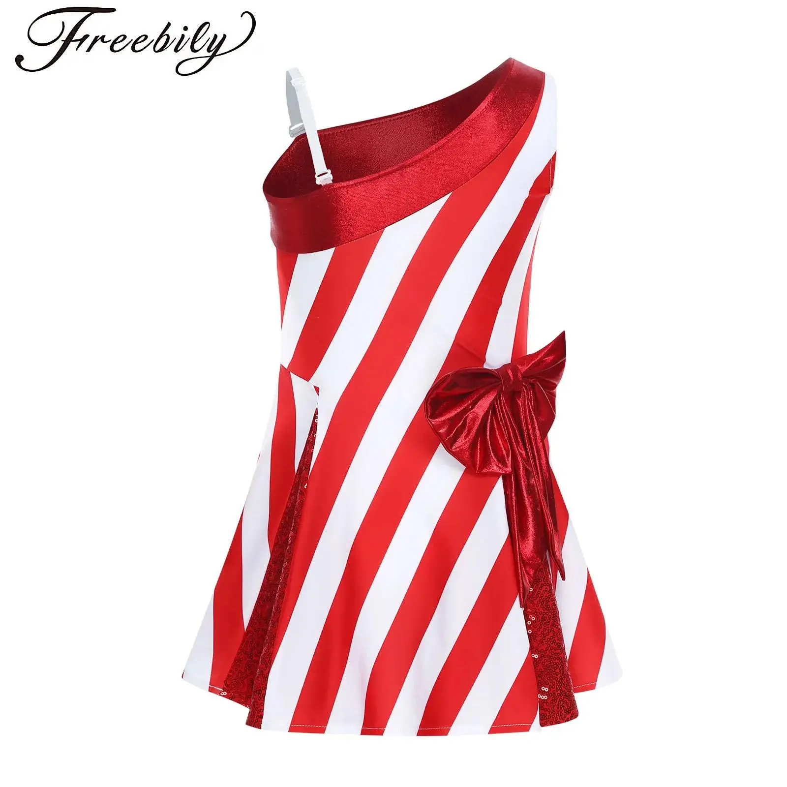 

Kids Girls Christmas Candy Cane Striped Dress Long Sleeve Patchwork Layered Ruffle Ballet Leotard Tutu Dress Santa Claus Costume