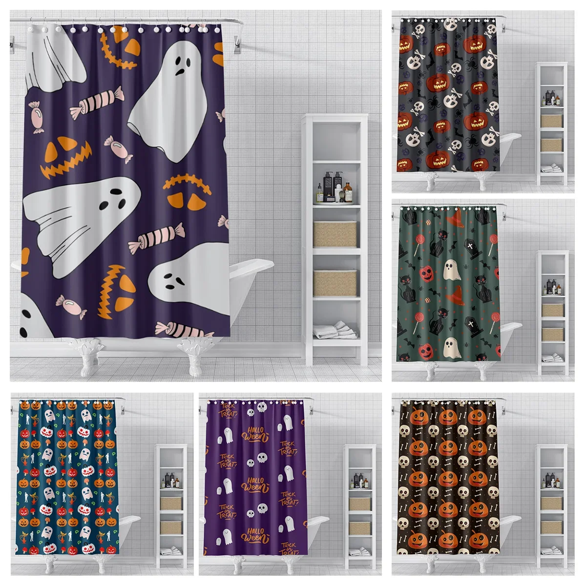 Home decoration shower curtains for bathroom waterproof curtain fabric Modern Nordic style Living Room Halloween Autumn Pumpkin