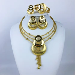 ESALE Italy 18K Gold Plated Jewelry Sets For Women Classic Fashion Design Necklace Earrings Bracelet Ring 4PCS Set Jewelry