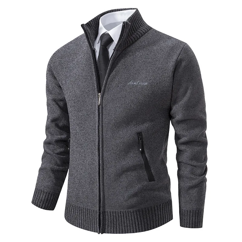 Cárdigan de punto para hombre, informal, de lana, con cuello levantado, suéter cálido, chaqueta, abrigo con cremallera a la moda, ropa para hombre 2024