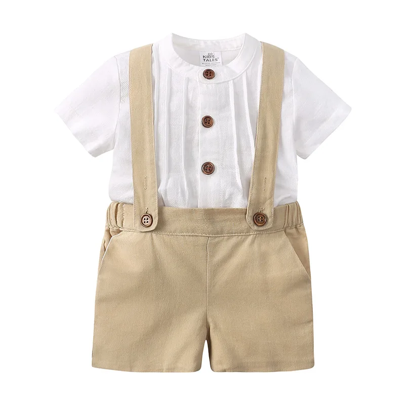

Baby summer suit, short-sleeved shirt, overalls and trousers, two-piece baby gentleman suit