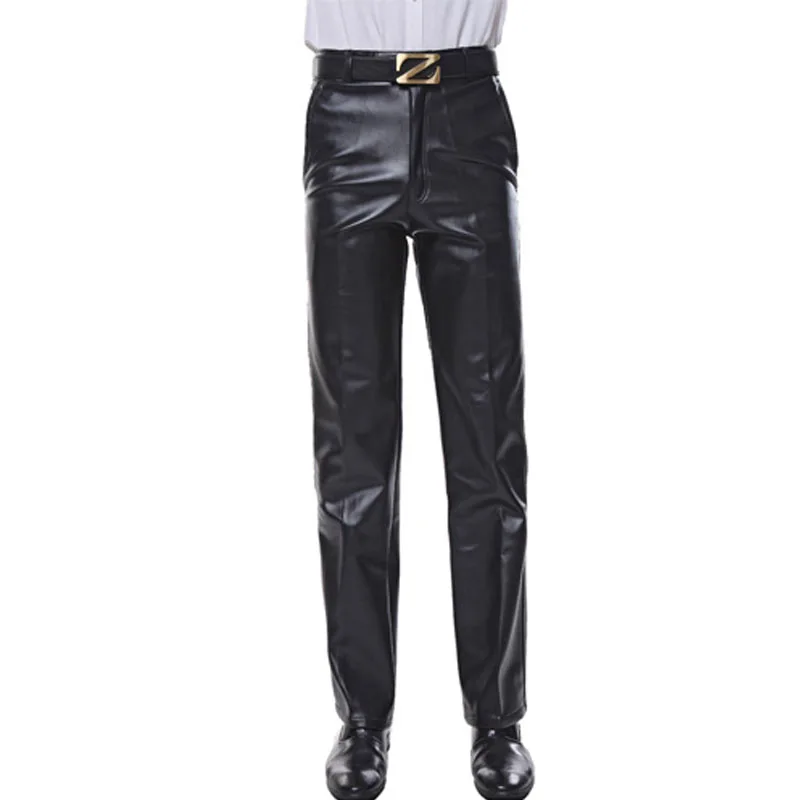 

Middle Age Men Spring Fashion Disco Leather Pants Locomotive Straight Cylinder Large Size Loose High Street All-match Trousers