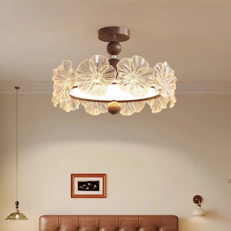 Bedroom Living Room Tri-color Dimming Ceiling Light French Retro Plum Blossom Glass Lamps Moden High-end Atmosphere Hanging Lamp