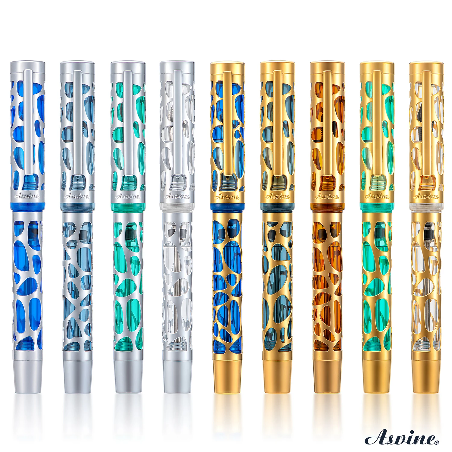 Asvine V169 Negative pressure ink application Fountain Pen Transparent Acrylic Skeleton Hollow Carved EF/F/M Writing Gift