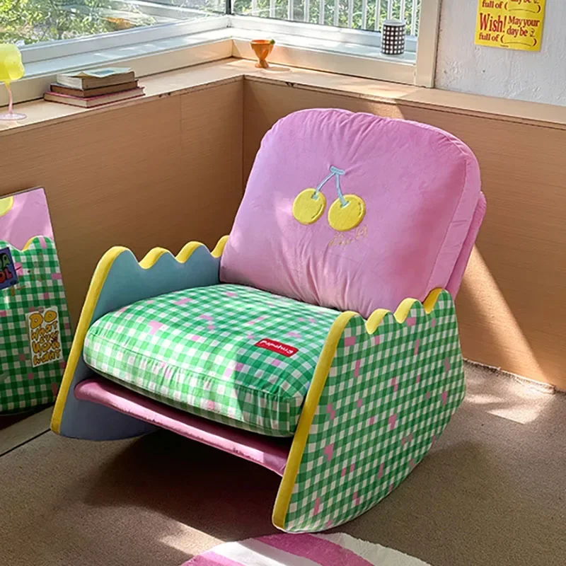 Modern Living Room Chairs Fabric Garden Relax Pink Rocking Chair Lounge Bedroom Comfy Balcony Sedie Da Soggiorno Home Furniture