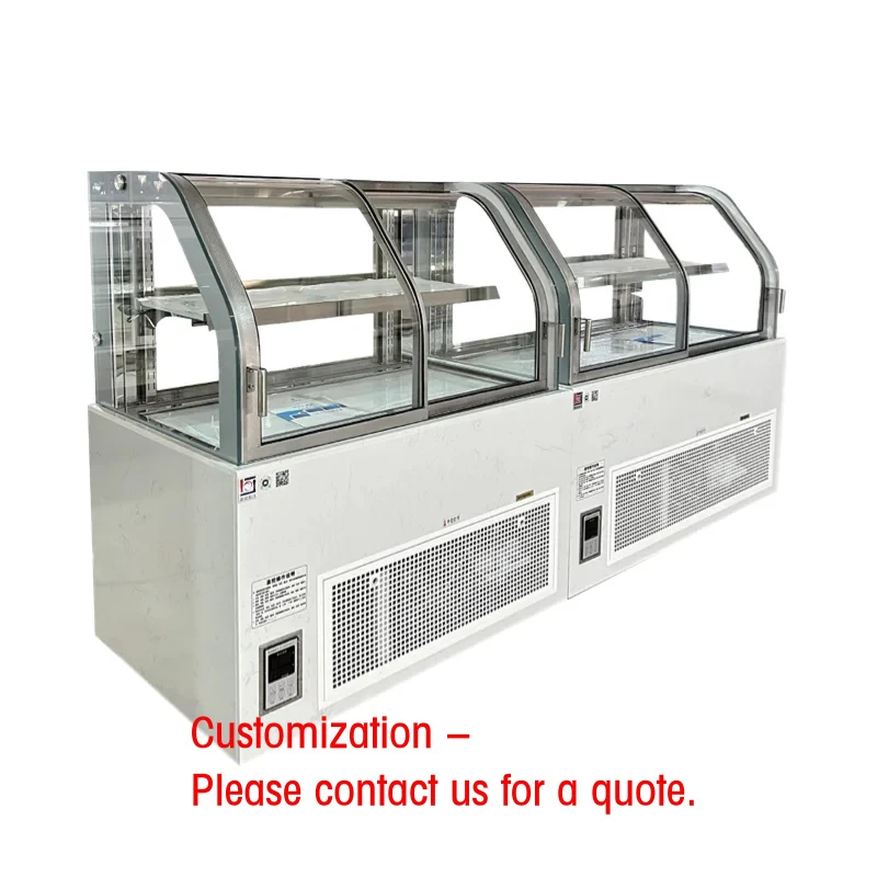 custom.Double Curved Glass Marble Front Opening Cake Display Refrigerator | Commercial Chilled Showcase Stainless Steel Bake