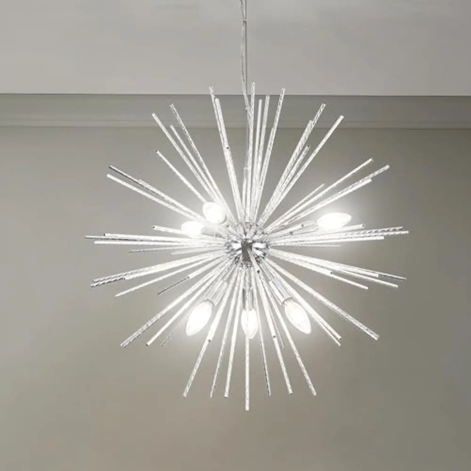 

Modern Chrome Sputnik Chandeliers,6-Light Starburst Firework Ceiling Lights Dining Room Chandelier Light Fixture for Living Roo