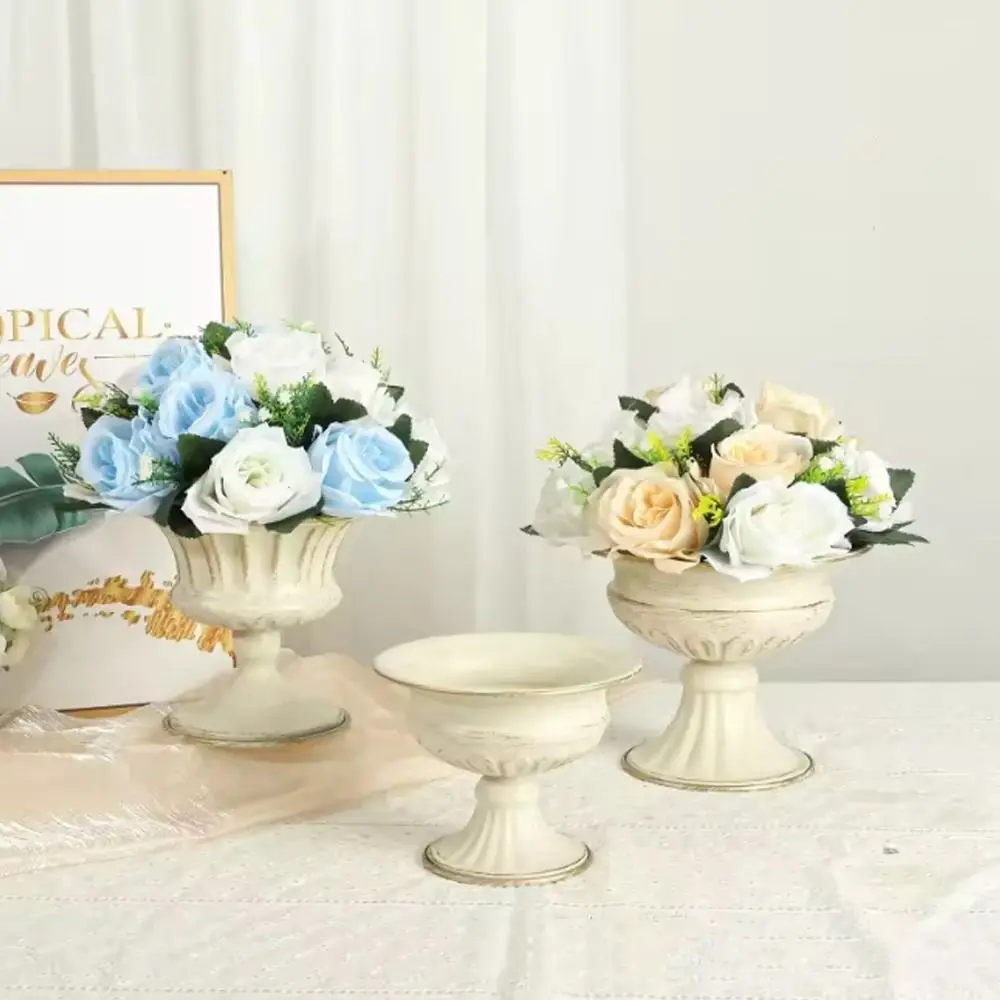 

Vintage Metal Flower Pot White Multipurpose Urn Vase Flower Pot Roman Planter Floral Living Room