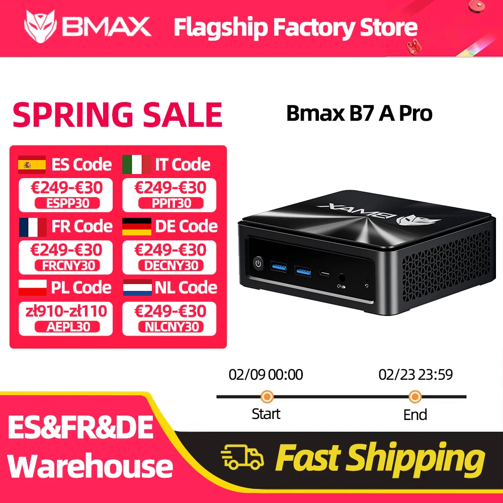 BMAX B7 A Pro Mini Pc AMD Ryzen 5 7430U Procesador AMD Radeon Gráficos 16GB RAM 512GB SSD Windows 11 USB HDMI Tipo-C Bluetooth