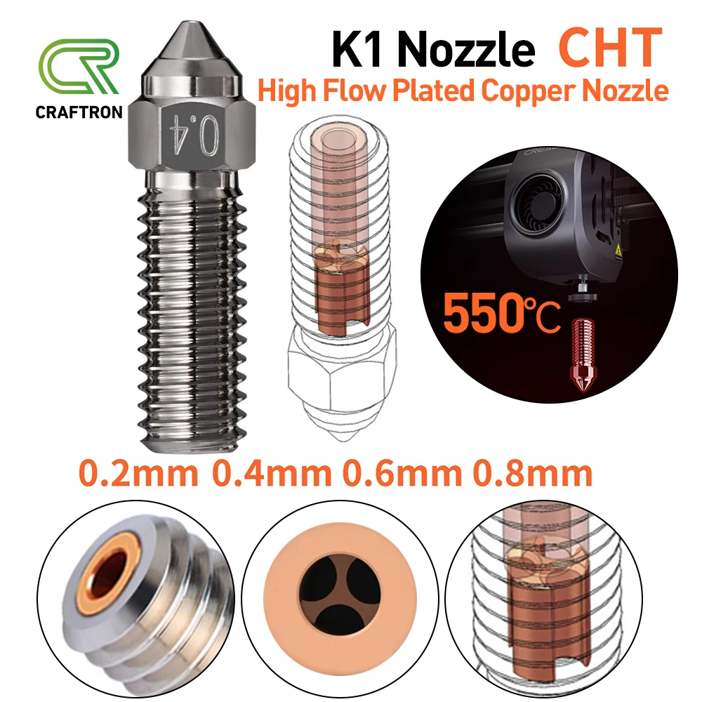 

K1 CHT Nozzle Upgrade Plated Copper 0.2/0.4/0.6/0.8mm High Flow Clone CHT Nozzles for Creality Ender 3 V3 KE K1/ K1 MAX CR-M4