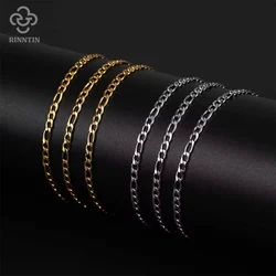 Rinntin Fashion 925 Sterling Silver Italian 3.3mm Diamond-Cut Figaro Link Chain Bracelet for Women Handmade Jewelry SB66