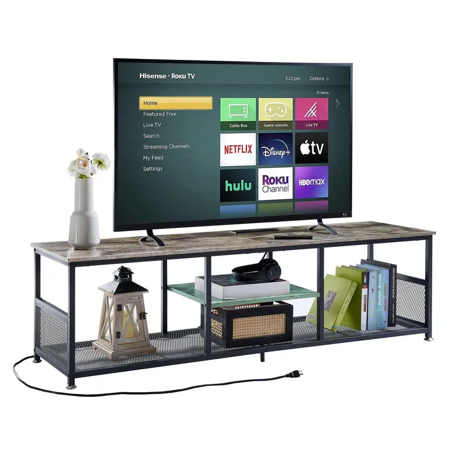 

TV Stand with Power Outlets for Televisions up to 75Inch, 62 Media Entertainment Center with Charging Station 3Tier Open Storag