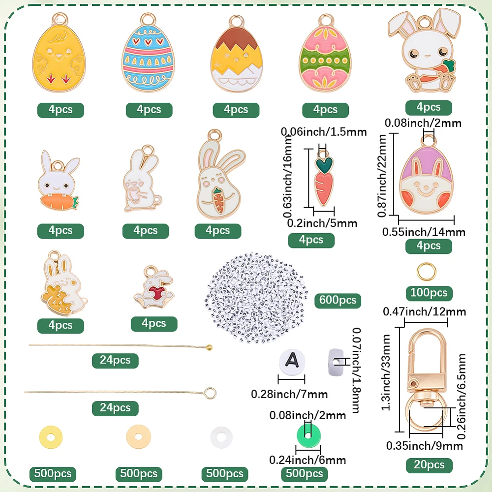 2816Pcs Letter Keychain Making Kit Colorful Keychain Making Supplies Easter Alloy Enamel Rabbit Carrot Clay Disc Flat Round