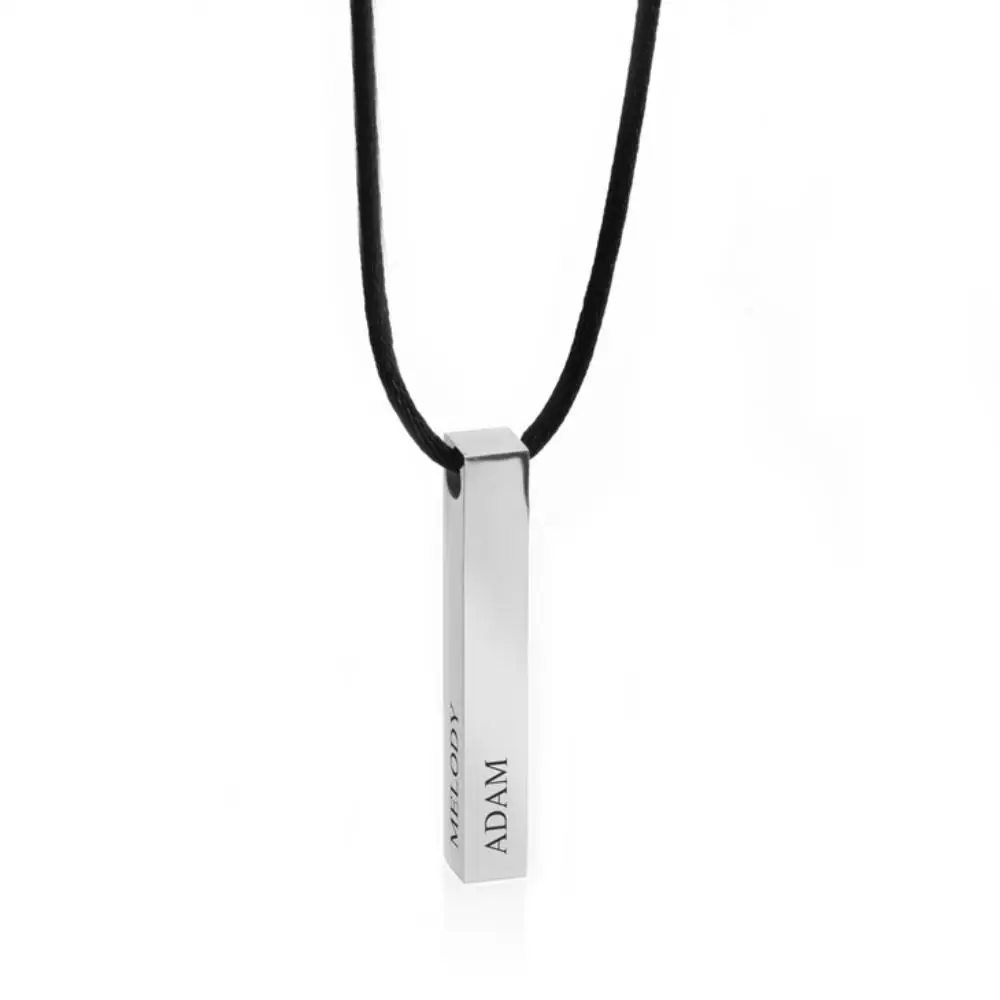 Custom Engraved 3D Bar Name Necklace for Men with Nylon Chain  Stainless Steel Personalized 3D Bar Pendant Unique Gift for Him