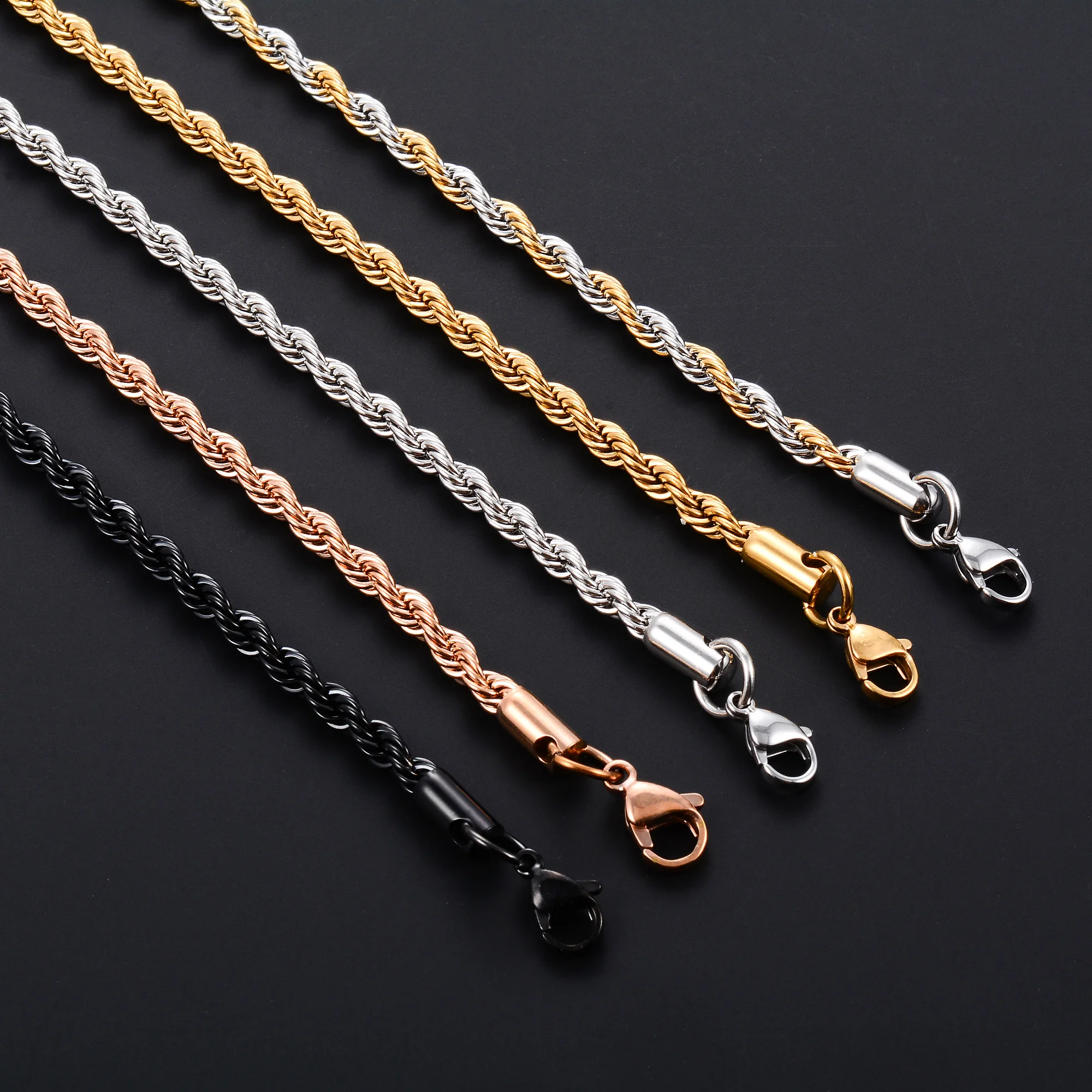 Unisex Stainless Steel Twist Rope Chain Choker 2-6mm 16-30in